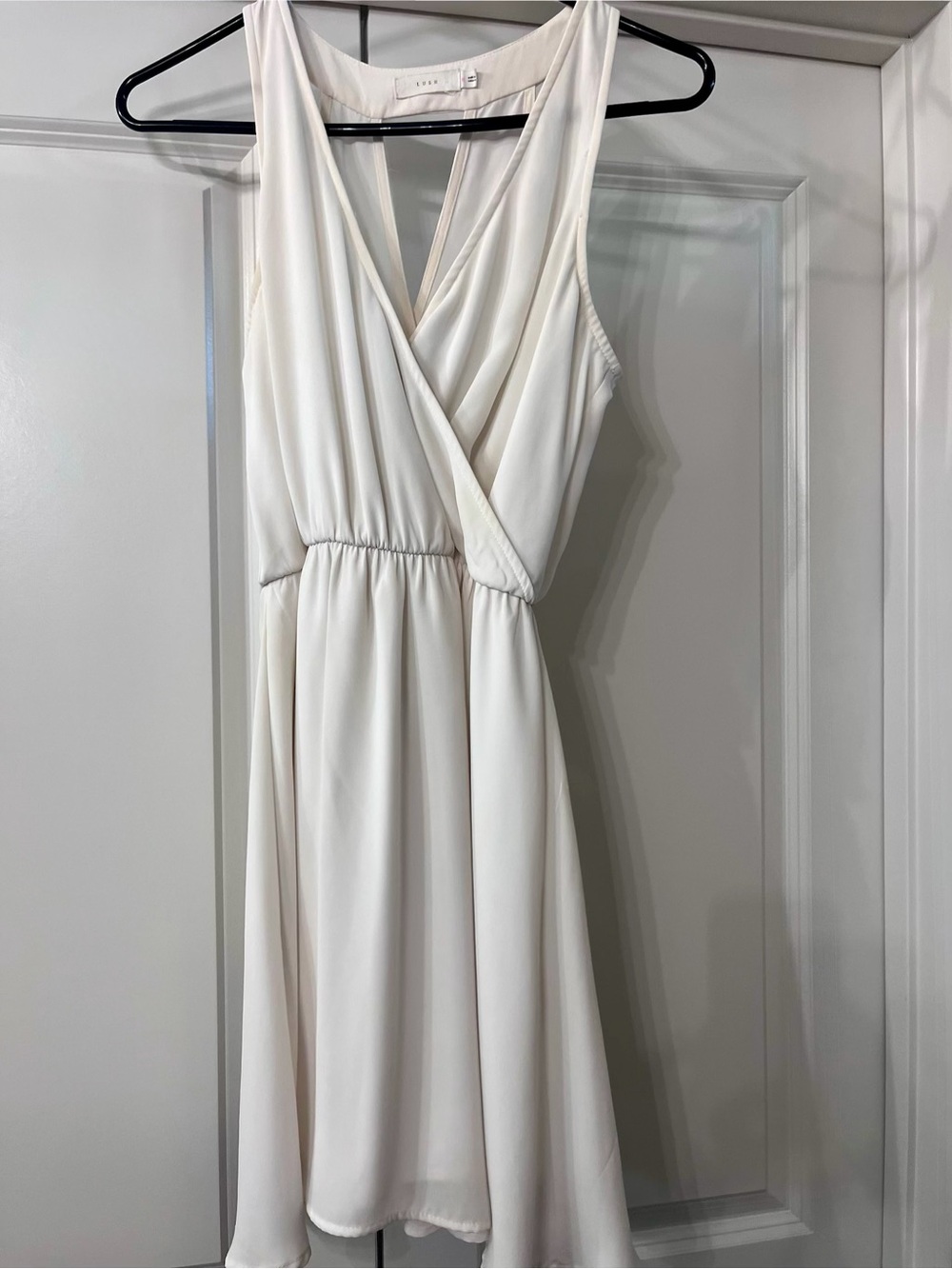 Lush Cream Sleeveless Faux-Wrap V-Neck Midi Dress